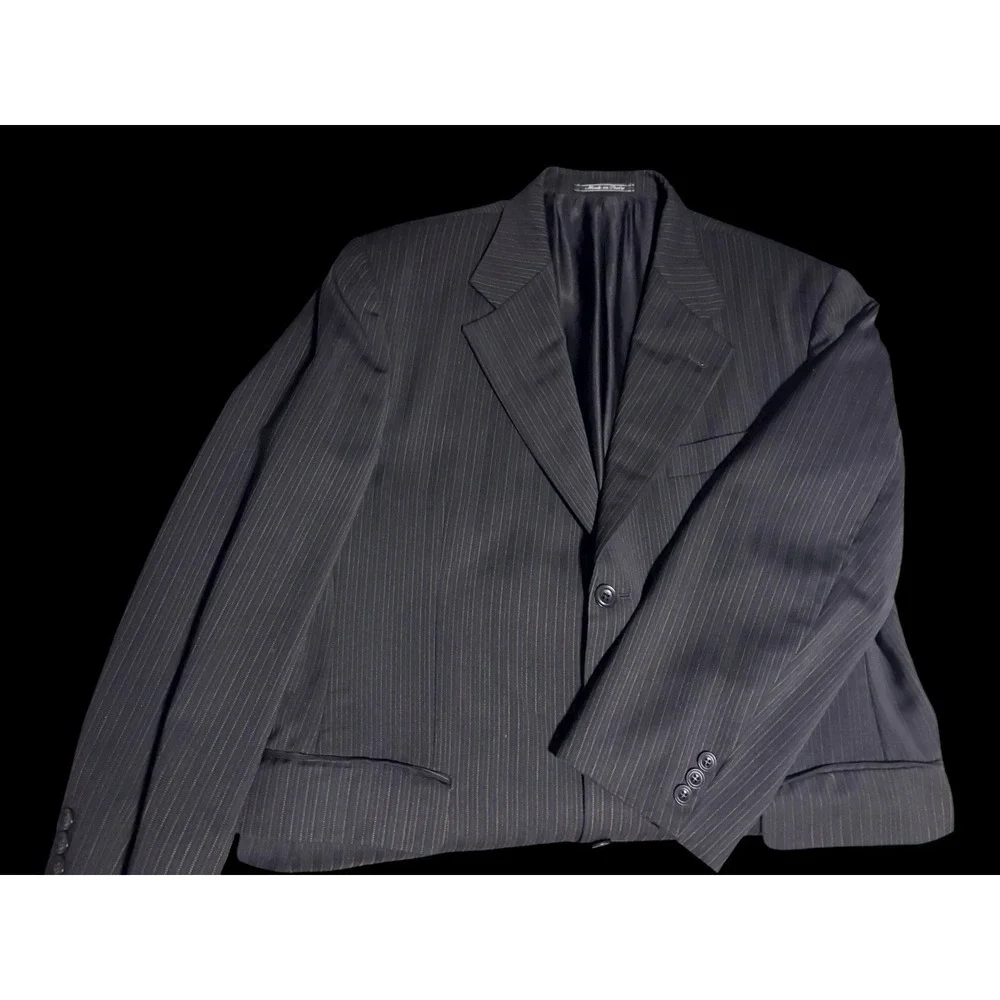 Giancarlo Lamberti Merino Wool Suit Jacket Blazer Men Black Pinstripe Italy Sz ?